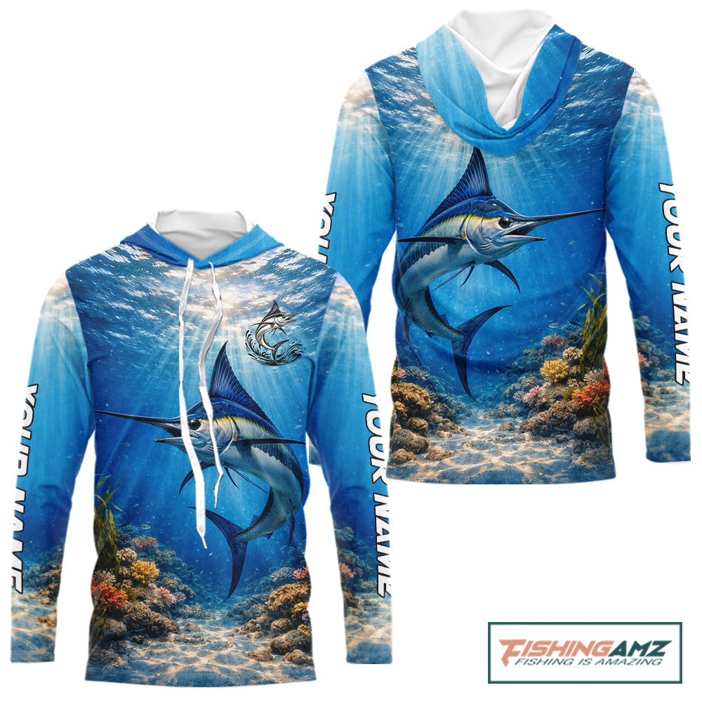 Personalized Offshore Fishing Jerseys, Marlin Fishing Shirts Long Sleeve Hooded For Men NHT822