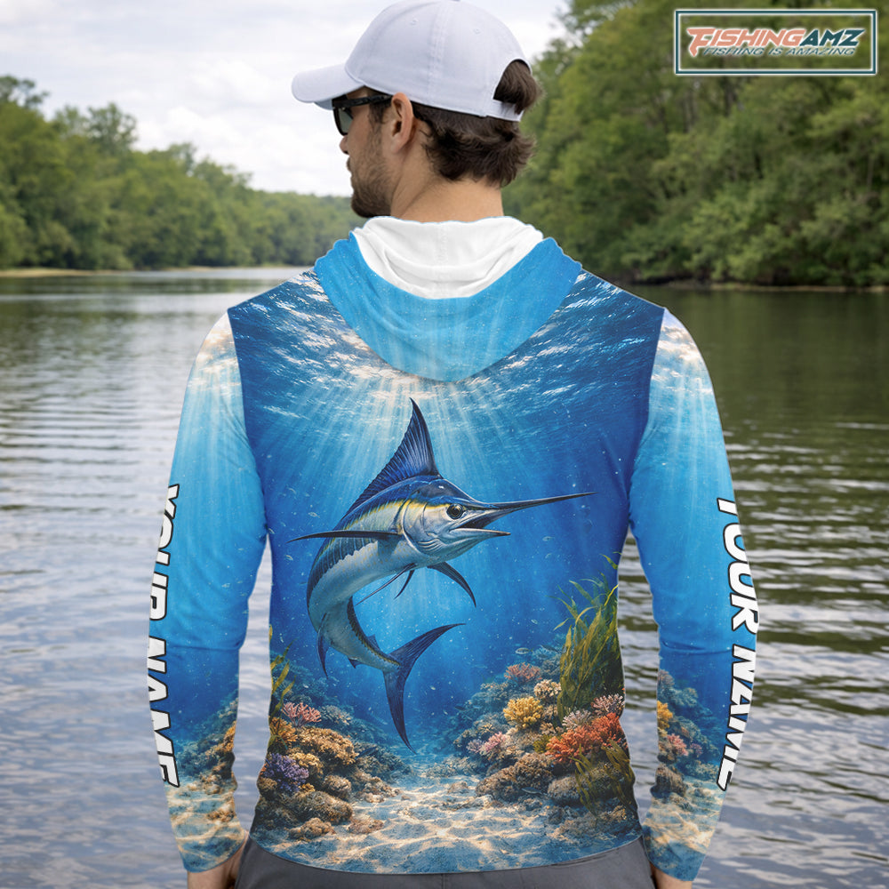 Personalized Offshore Fishing Jerseys, Marlin Fishing Shirts Long Sleeve Hooded For Men NHT822