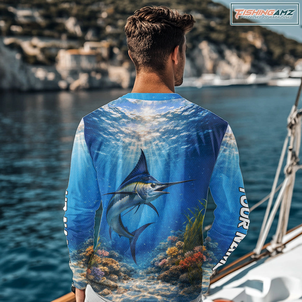 Personalized Offshore Fishing Jerseys, Marlin Fishing Shirts Long Sleeve For Men NHT822