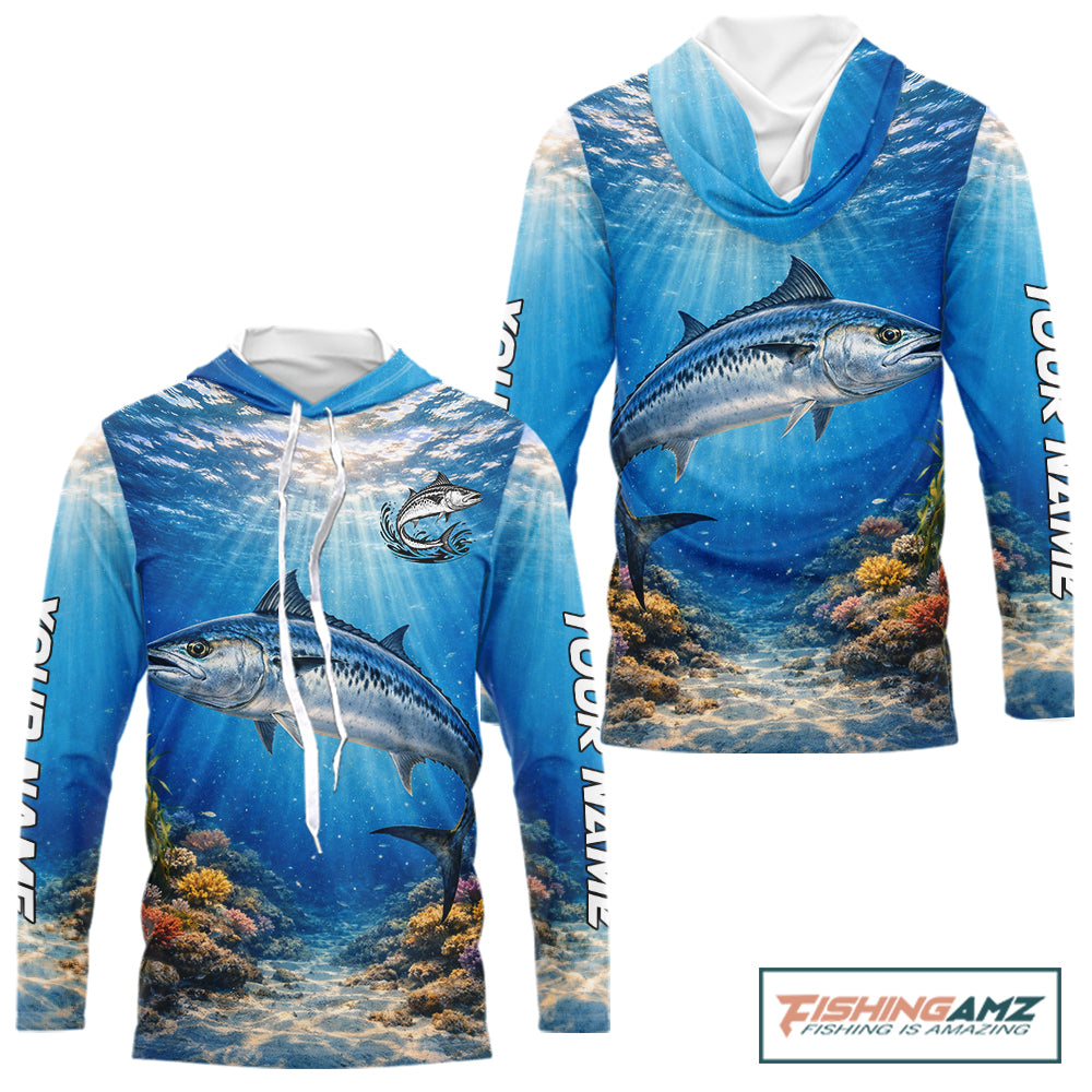 Personalized Offshore Fishing Jerseys, King Mackerel Fishing Shirts Long Sleeve Hooded For Men NHT823