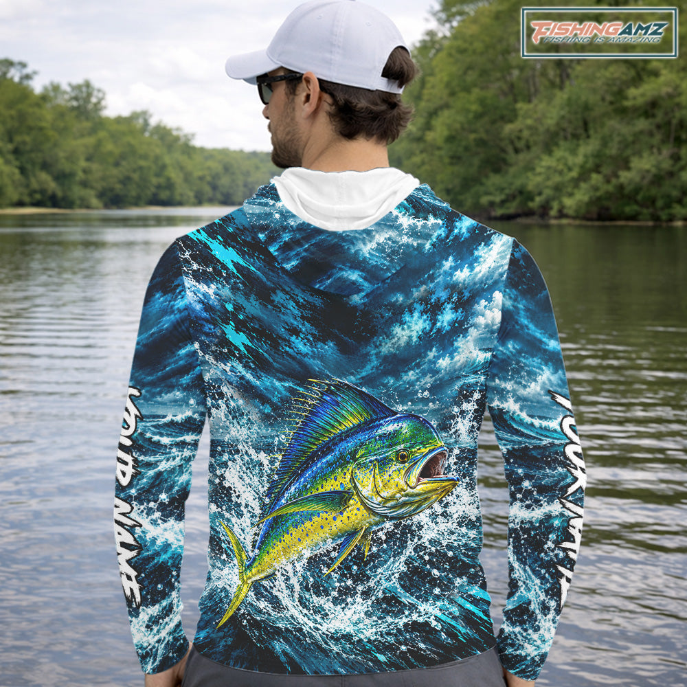 Custom Mahi Mahi Fishing Jersey With Name, Dorado Hooded Long Sleeve Tournament Shirt NHT1595