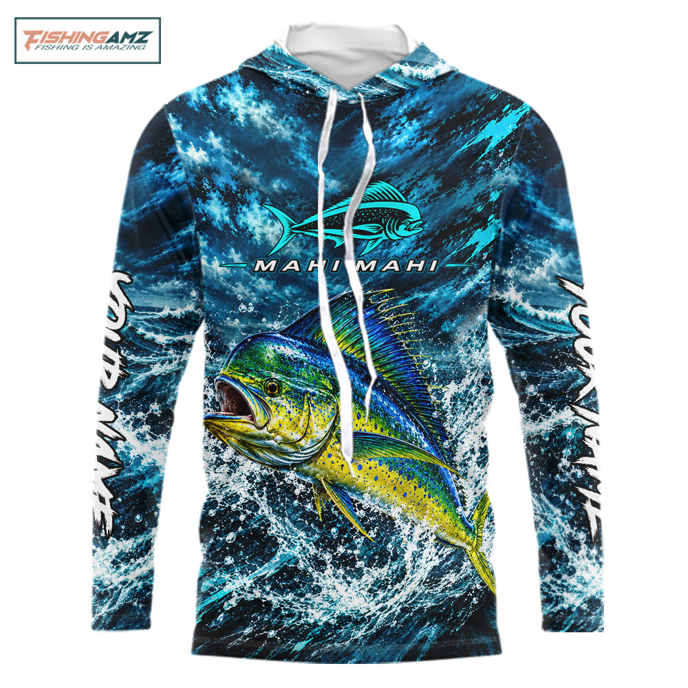 Custom Mahi Mahi Fishing Jersey With Name, Dorado Hooded Long Sleeve Tournament Shirt NHT1595