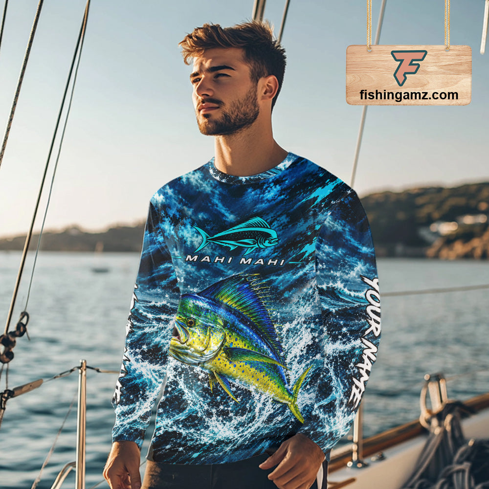 Custom Mahi Mahi Fishing Jersey With Name, Dorado Long Sleeve Tournament Shirt NHT1595