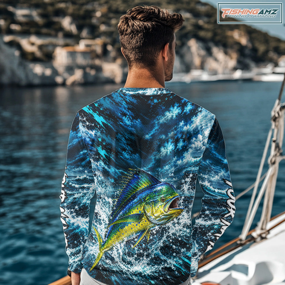 Custom Mahi Mahi Fishing Jersey With Name, Dorado Long Sleeve Tournament Shirt NHT1595