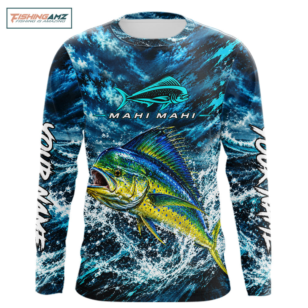 Custom Mahi Mahi Fishing Jersey With Name, Dorado Long Sleeve Tournament Shirt NHT1595