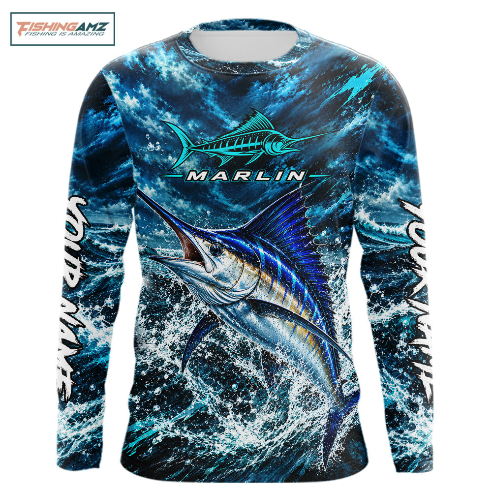 Custom Marlin Fishing Jersey With Name, Marlin Long Sleeve Tournament Shirt NHT1596