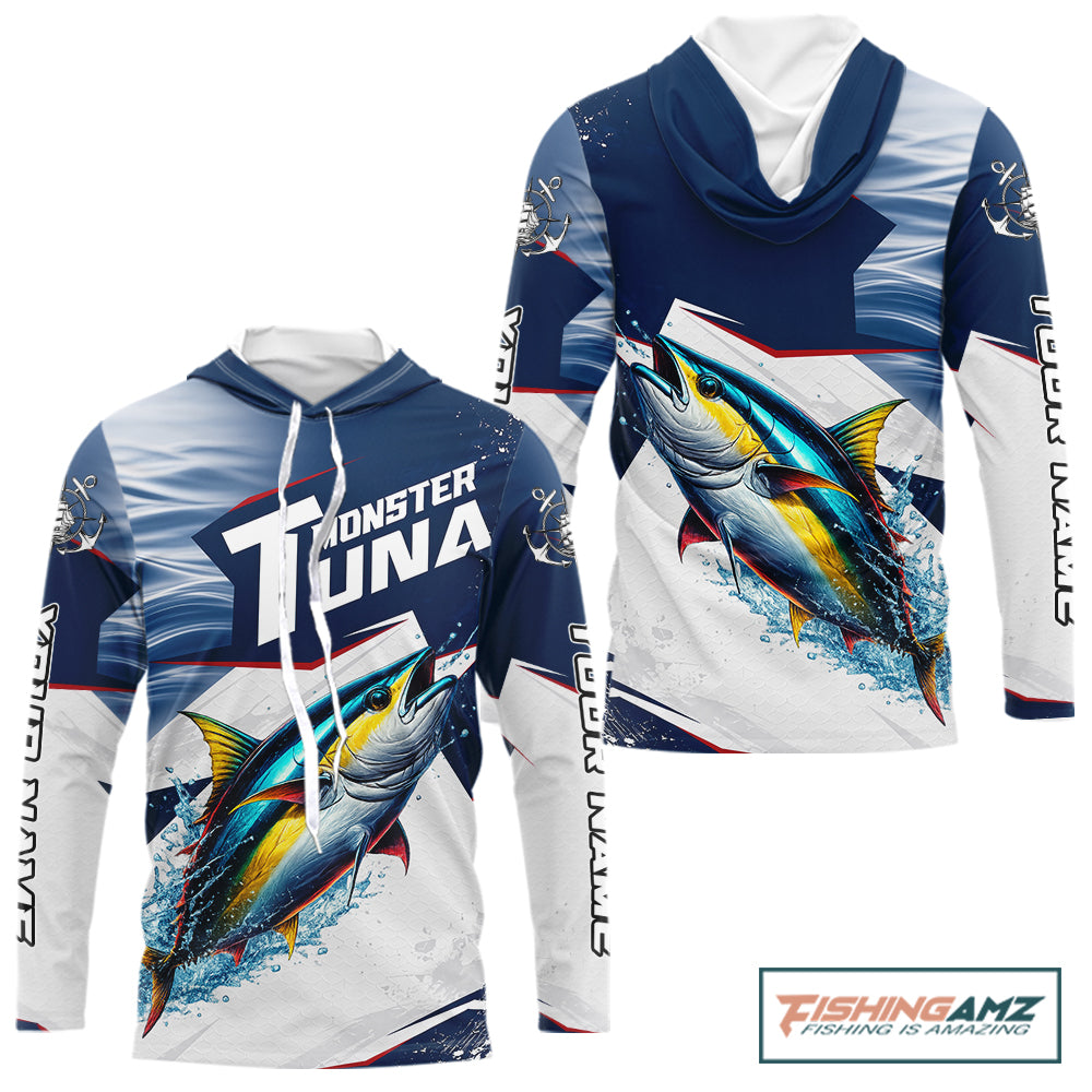 Offshore Sport Fishing Tuna Monster, Long Sleeve Hooded Tuna Fishing Jersey For Men NHT1466