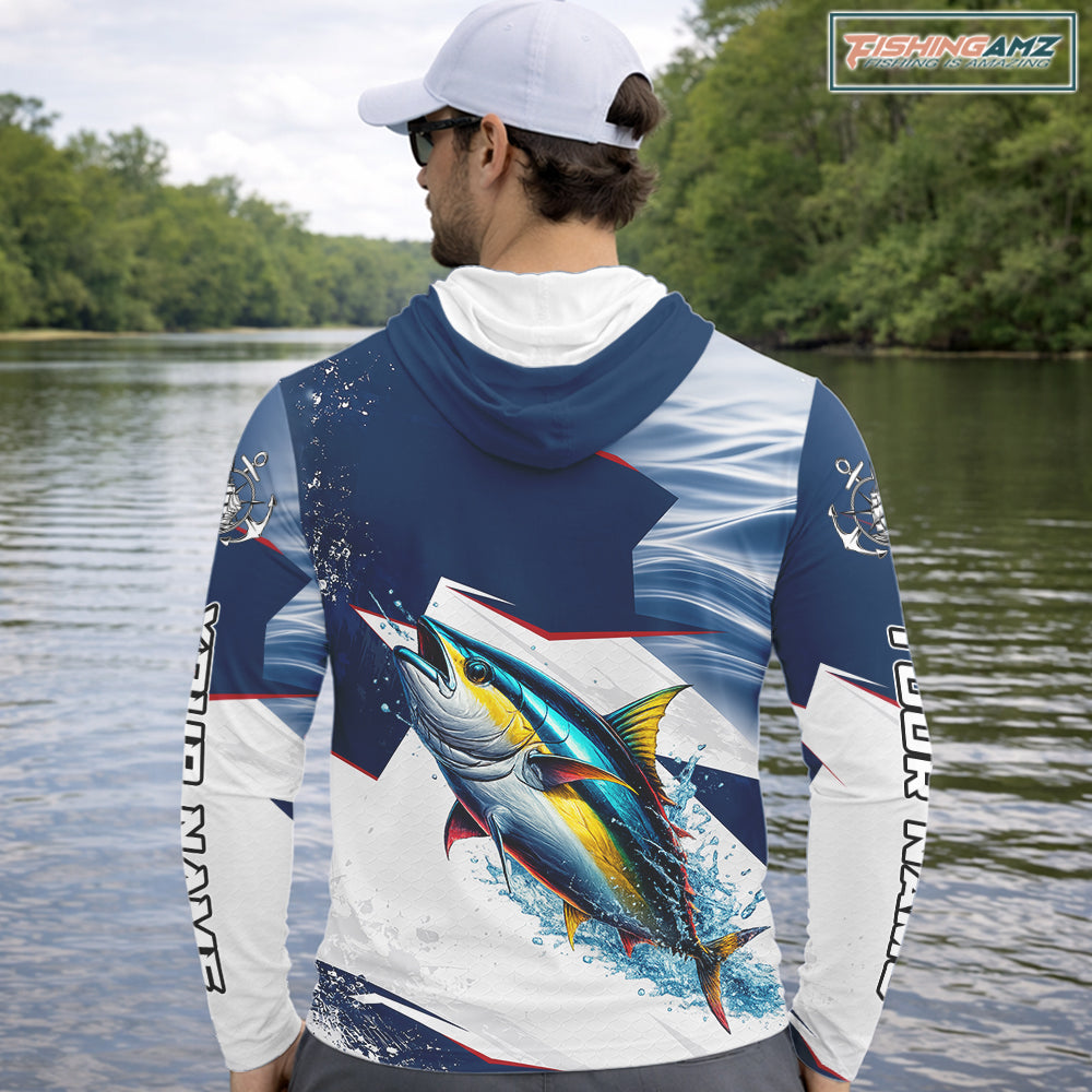 Offshore Sport Fishing Tuna Monster, Long Sleeve Hooded Tuna Fishing Jersey For Men NHT1466