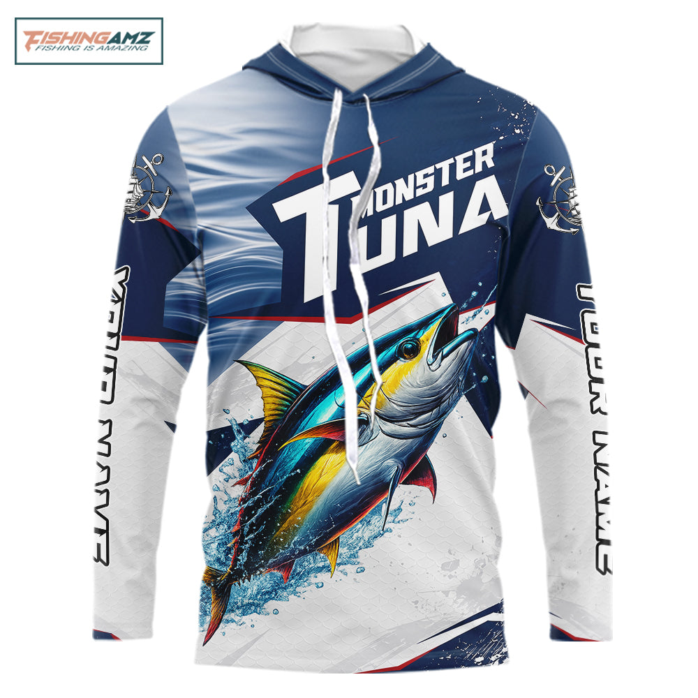 Offshore Sport Fishing Tuna Monster, Long Sleeve Hooded Tuna Fishing Jersey For Men NHT1466