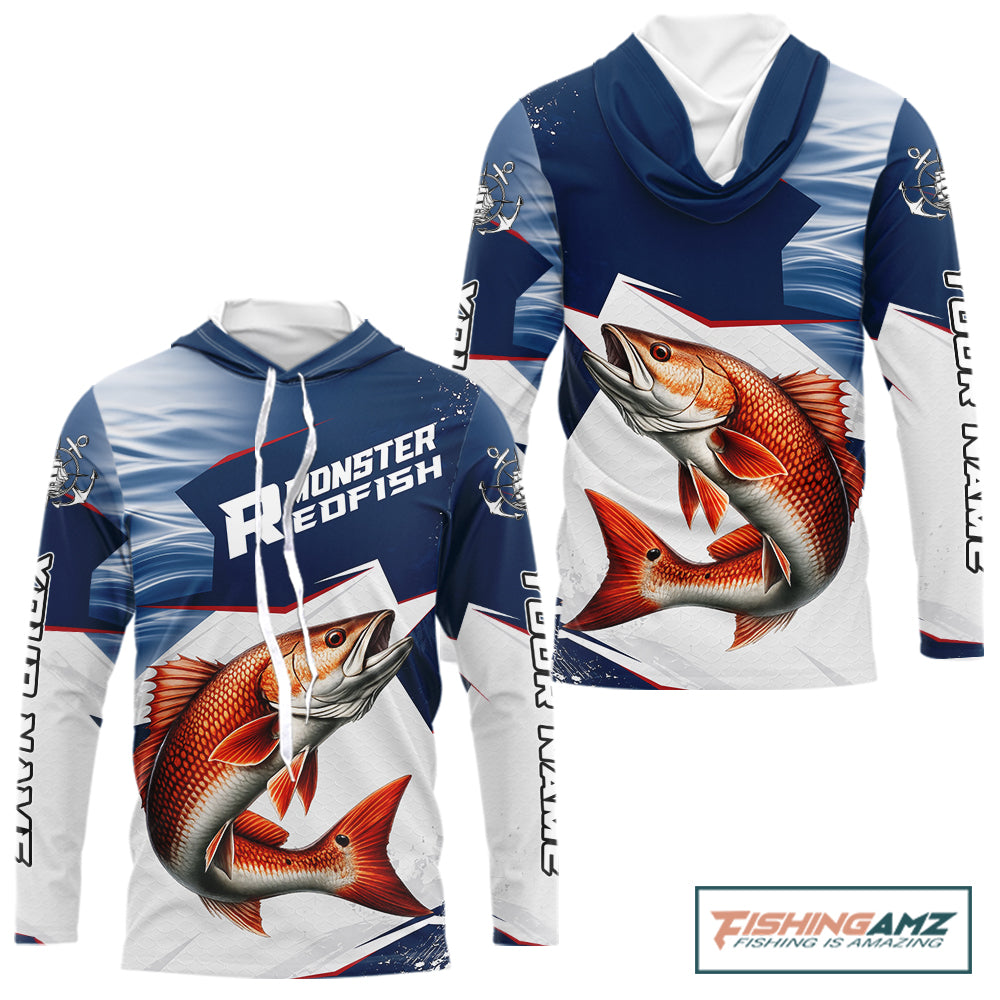 Offshore Sport Fishing Redfish Monster, Long Sleeve Hooded Redfish Fishing Jersey For Men NHT1467