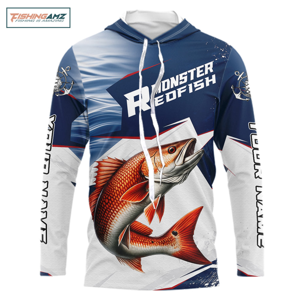 Offshore Sport Fishing Redfish Monster, Long Sleeve Hooded Redfish Fishing Jersey For Men NHT1467