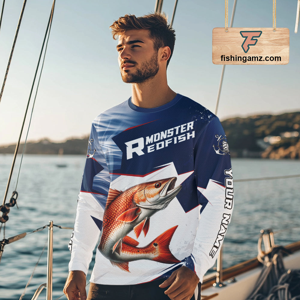Offshore Sport Fishing Redfish Monster, Long Sleeve Redfish Fishing Jersey For Men NHT1467