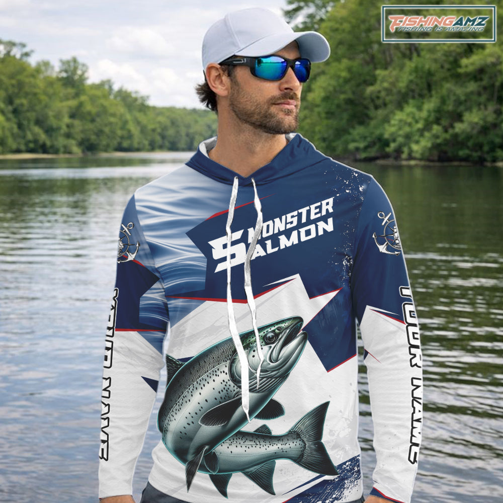 Offshore Sport Fishing Chinook Salmon Monster, Long Sleeve Hooded Salmon Fishing Jersey For Men NHT1469