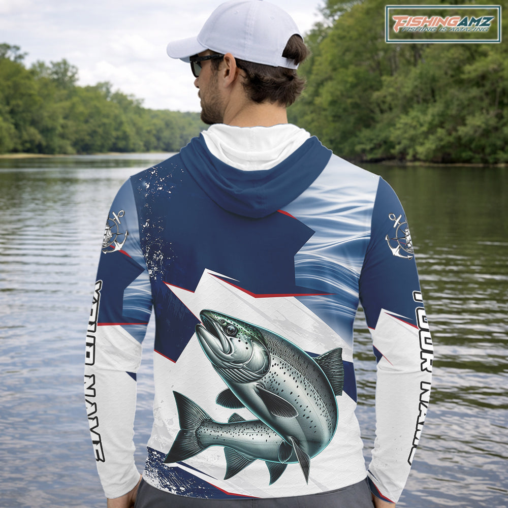 Offshore Sport Fishing Chinook Salmon Monster, Long Sleeve Hooded Salmon Fishing Jersey For Men NHT1469