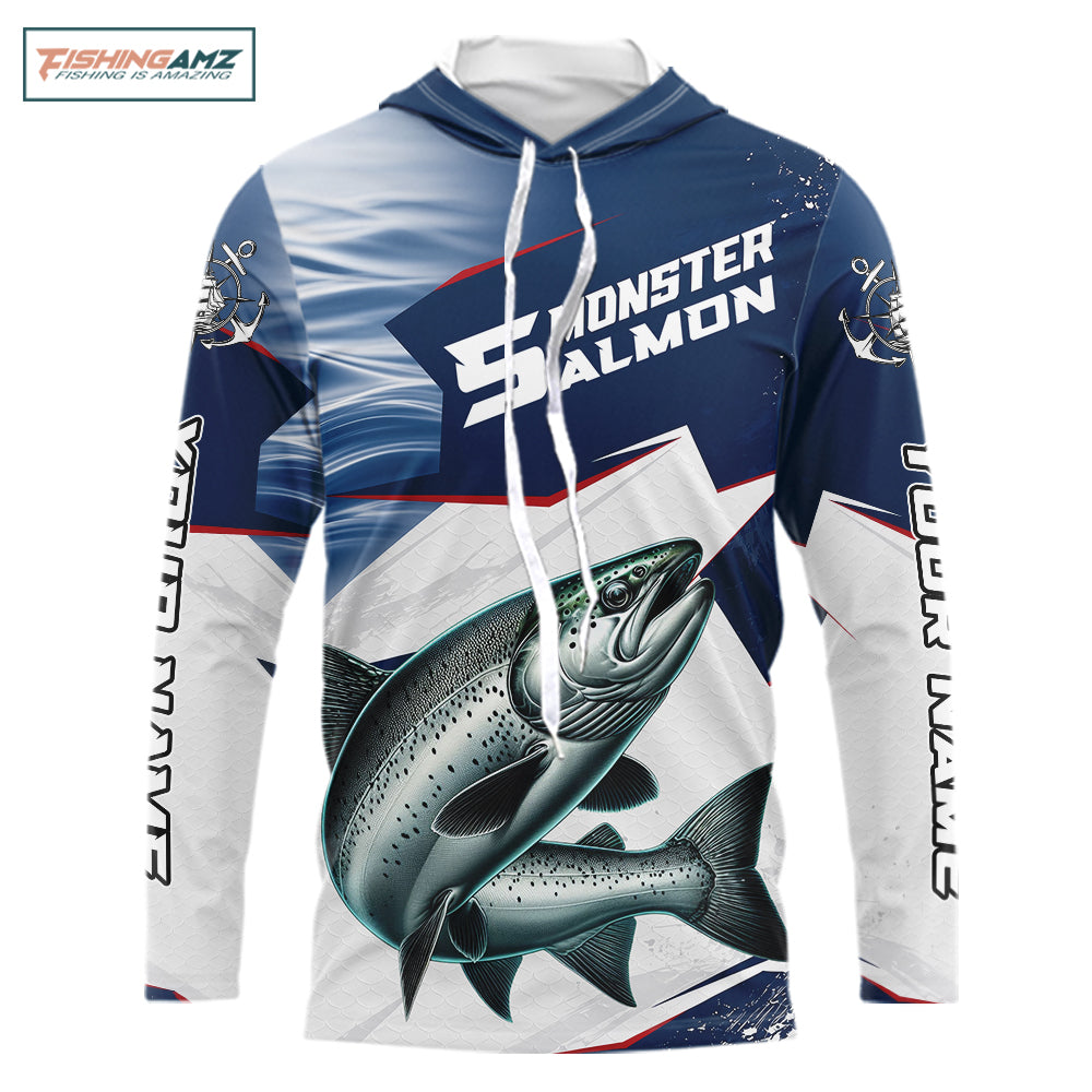 Offshore Sport Fishing Chinook Salmon Monster, Long Sleeve Hooded Salmon Fishing Jersey For Men NHT1469