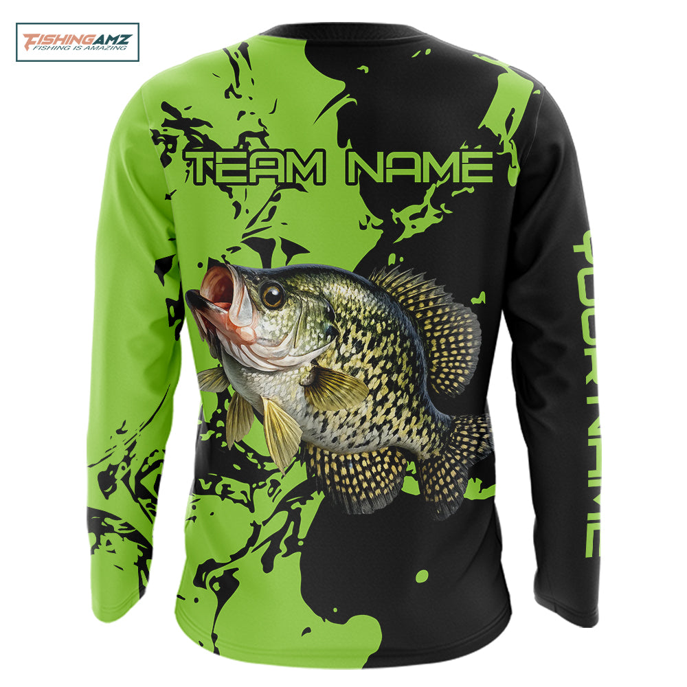 Black And Green Custom Crappie Fishing Jerseys, Crappie Long Sleeve Fishing Shirts NHT451