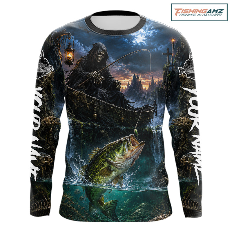 Grim Reaper Fishing Jersey, Largemouth Bass Long Sleeve UV Performance Shirt For Men 