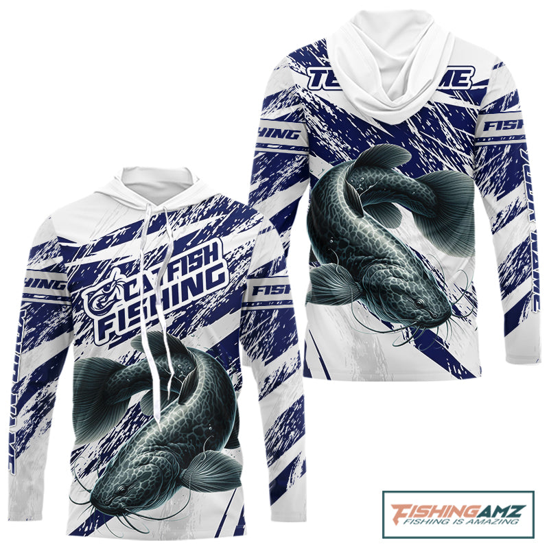 Catfish Custom Fishing Shirts Hooded Long Sleeve For Men, Catfish Fishing Tournament Apparel NHT521