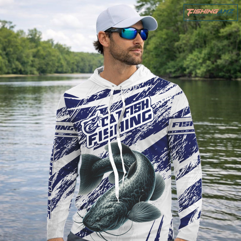Catfish Custom Fishing Shirts Hooded Long Sleeve For Men, Catfish Fishing Tournament Apparel NHT521