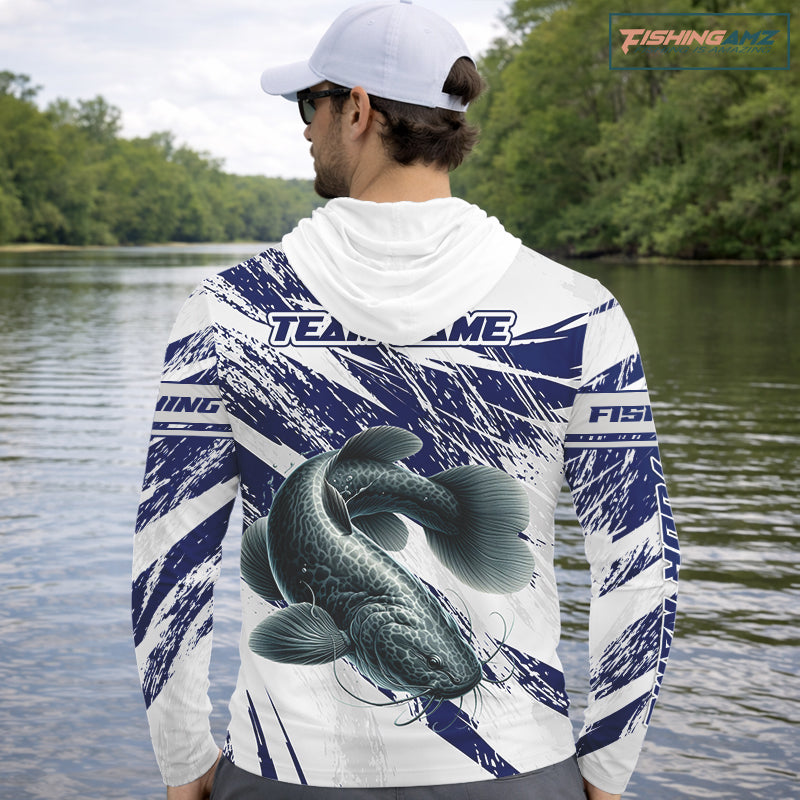Catfish Custom Fishing Shirts Hooded Long Sleeve For Men, Catfish Fishing Tournament Apparel NHT521