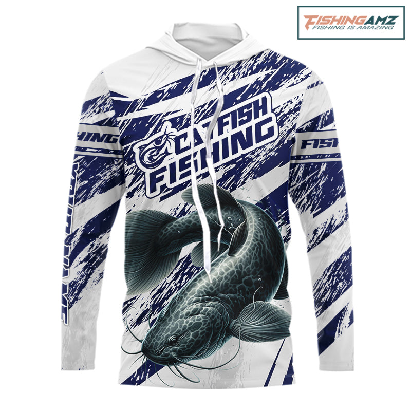Catfish Custom Fishing Shirts Hooded Long Sleeve For Men, Catfish Fishing Tournament Apparel NHT521