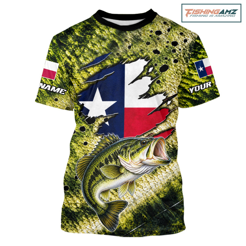 Largemouth Bass Fishing Shirt Custom Texas Flag  Scale Pattern Short Sleeve Apparel NHT1704