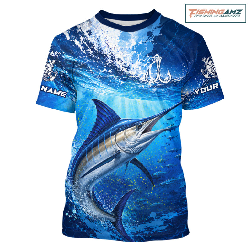 Marlin Short Sleeve T-Shirt Ocean Blue 3D All Over Print Performance Shirt 