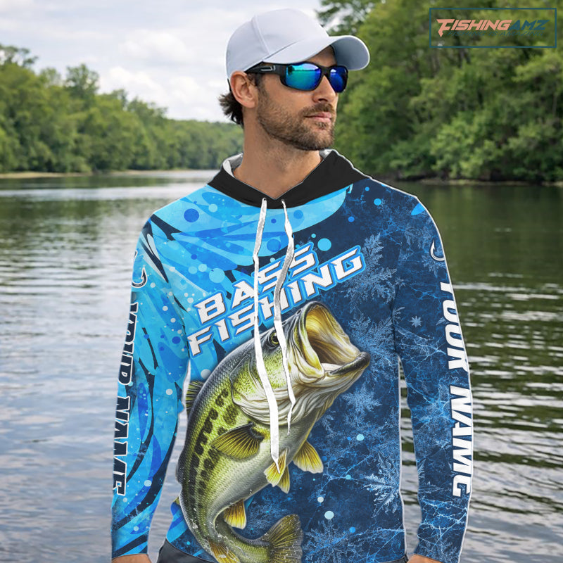 Bass Fishing Shirts Hooded For Men, Ice Fishing Shirts, Largemouth Bass Long Sleeve Fishing Gift NHT1388