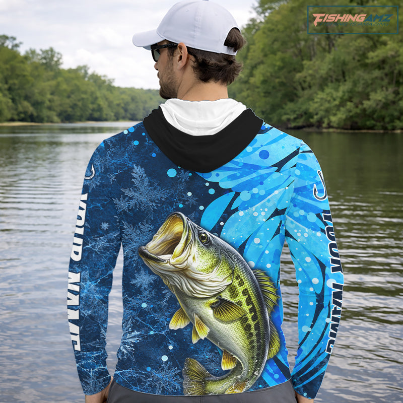 Bass Fishing Shirts Hooded For Men, Ice Fishing Shirts, Largemouth Bass Long Sleeve Fishing Gift NHT1388