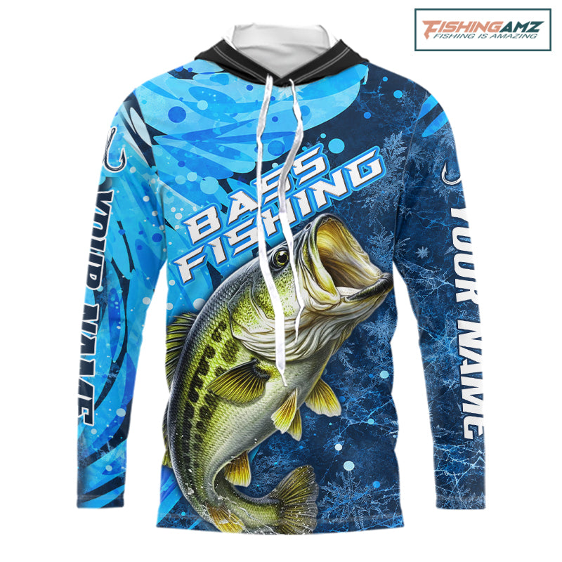 Bass Fishing Shirts Hooded For Men, Ice Fishing Shirts, Largemouth Bass Long Sleeve Fishing Gift NHT1388