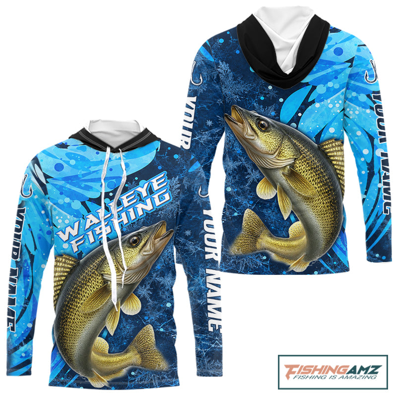 Walleye Fishing Shirts Hooded For Men, Ice Fishing Shirts, Walleye Long Sleeve Fishing Gift NHT1389