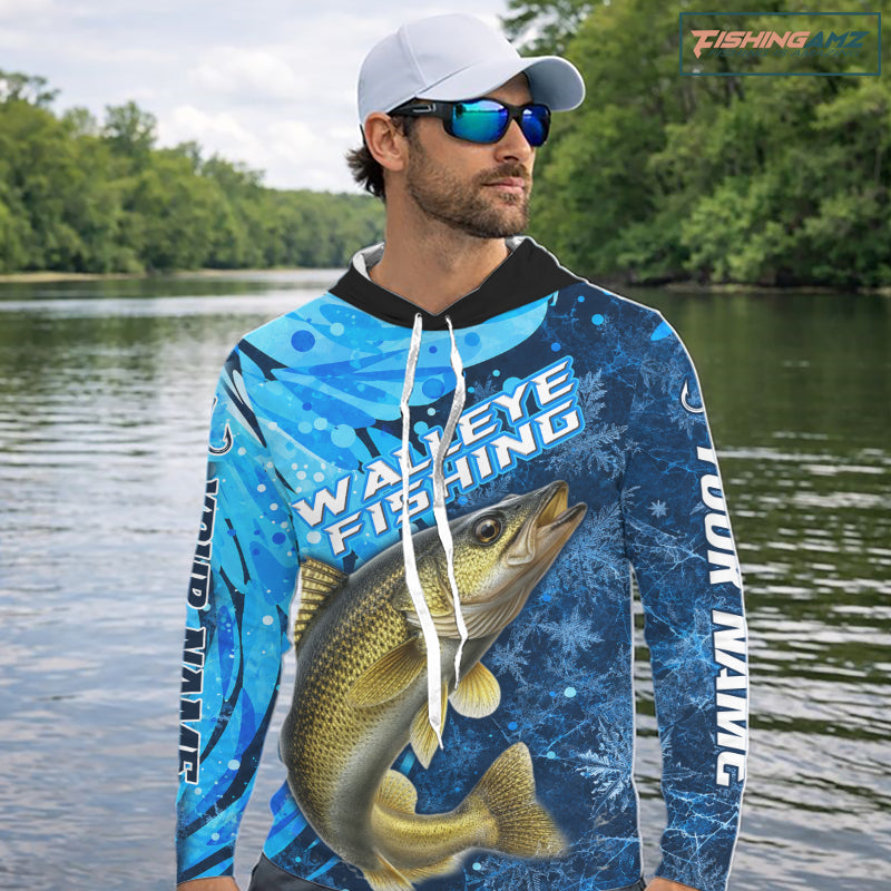 Walleye Fishing Shirts Hooded For Men, Ice Fishing Shirts, Walleye Long Sleeve Fishing Gift NHT1389