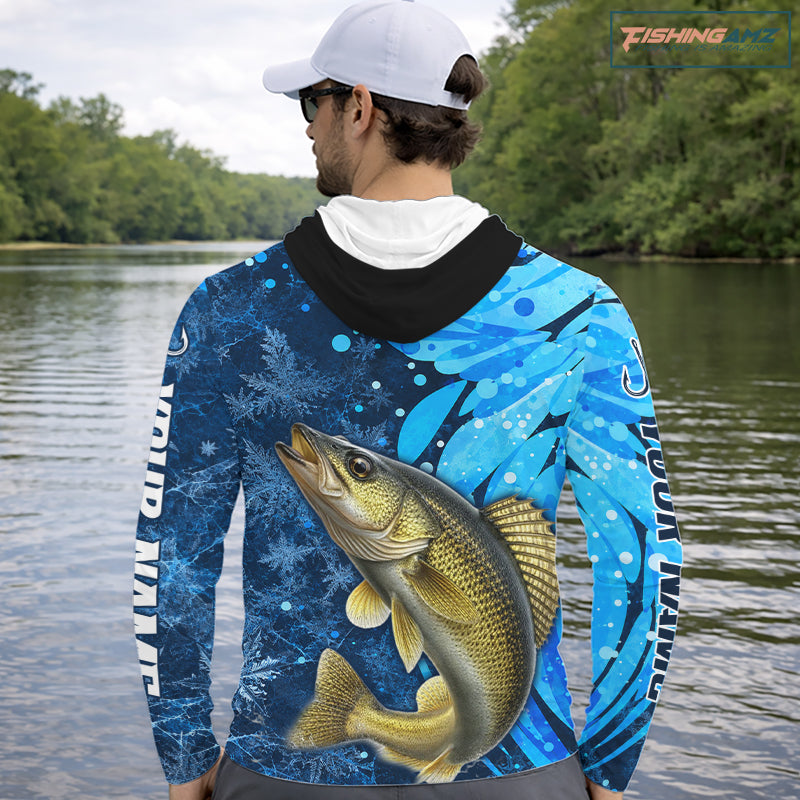 Walleye Fishing Shirts Hooded For Men, Ice Fishing Shirts, Walleye Long Sleeve Fishing Gift NHT1389