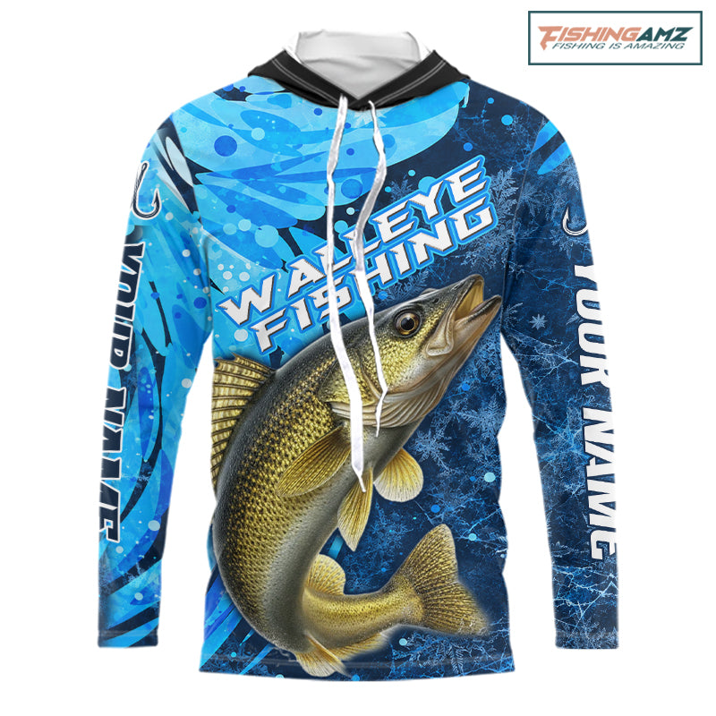 Walleye Fishing Shirts Hooded For Men, Ice Fishing Shirts, Walleye Long Sleeve Fishing Gift NHT1389