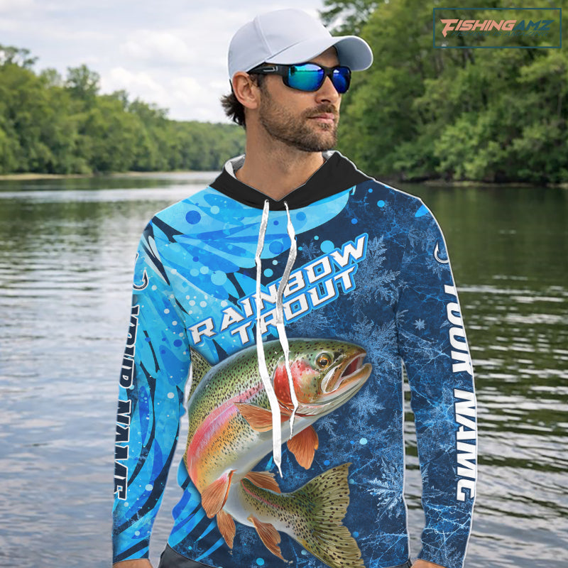 Rainbow Trout Fishing Shirts Hooded For Men, Ice Fishing Shirts, Rainbow Trout Long Sleeve Fishing Gift NHT1390