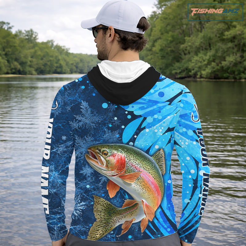 Rainbow Trout Fishing Shirts Hooded For Men, Ice Fishing Shirts, Rainbow Trout Long Sleeve Fishing Gift NHT1390