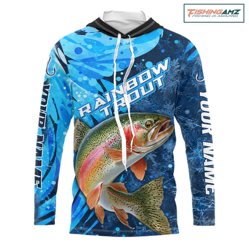 Rainbow Trout Fishing Shirts Hooded For Men, Ice Fishing Shirts, Rainbow Trout Long Sleeve Fishing Gift NHT1390