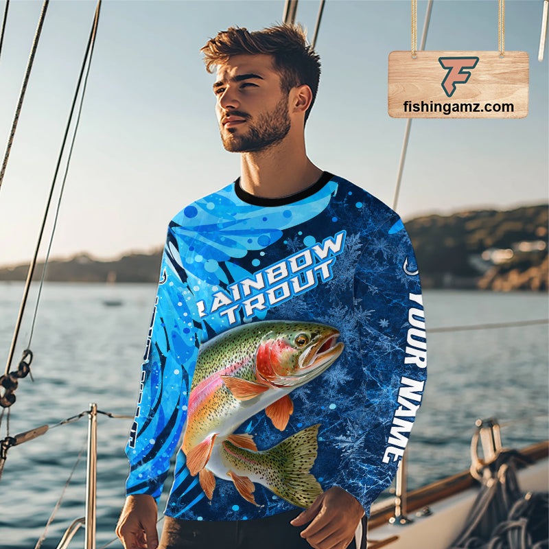 Rainbow Trout Fishing Shirt For Men, Ice Fishing Shirt, Rainbow Trout Long Sleeve Fishing Gift NHT1390