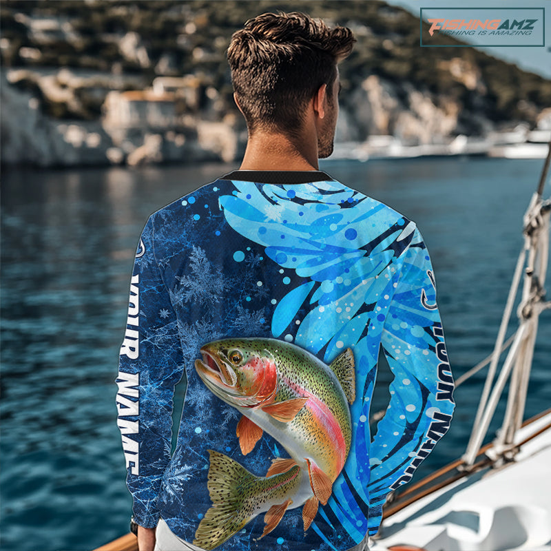 Rainbow Trout Fishing Shirt For Men, Ice Fishing Shirt, Rainbow Trout Long Sleeve Fishing Gift NHT1390