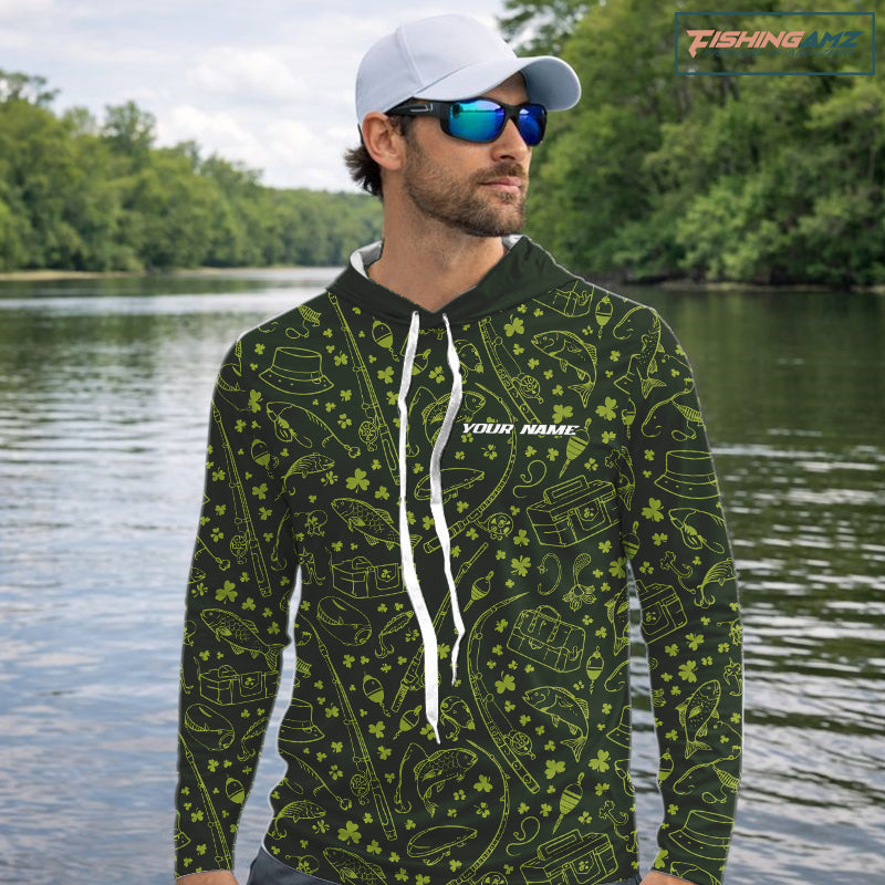 Fishing Shirt Long Sleeve Hooded, Patrick Day Fishing Jersey Personalized Name, Team Name NHT426