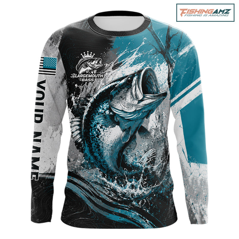 Personalized Bass Fishing Shirts Long Sleeve, Patriotic American Flag Fishing Jersey NHT1107