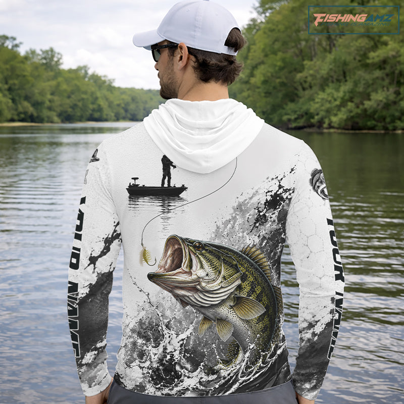 Largemouth Bass Fishing Long Sleeve Hooded Shirt Fisherman Boat DNA Art Graphic For Anglers 