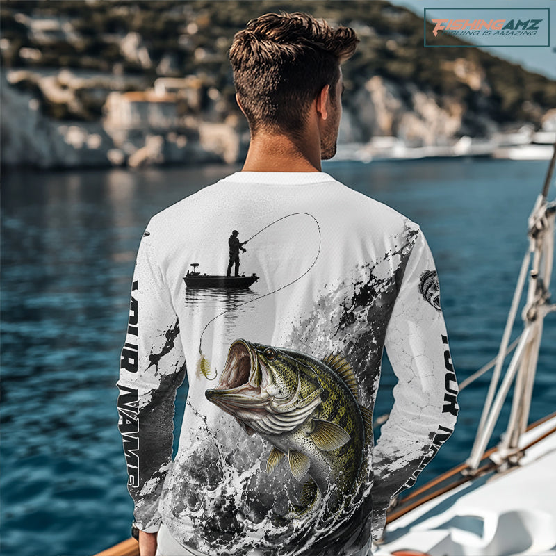 Largemouth Bass Fishing Long Sleeve Shirt Fisherman Boat DNA Art Graphic For Anglers 