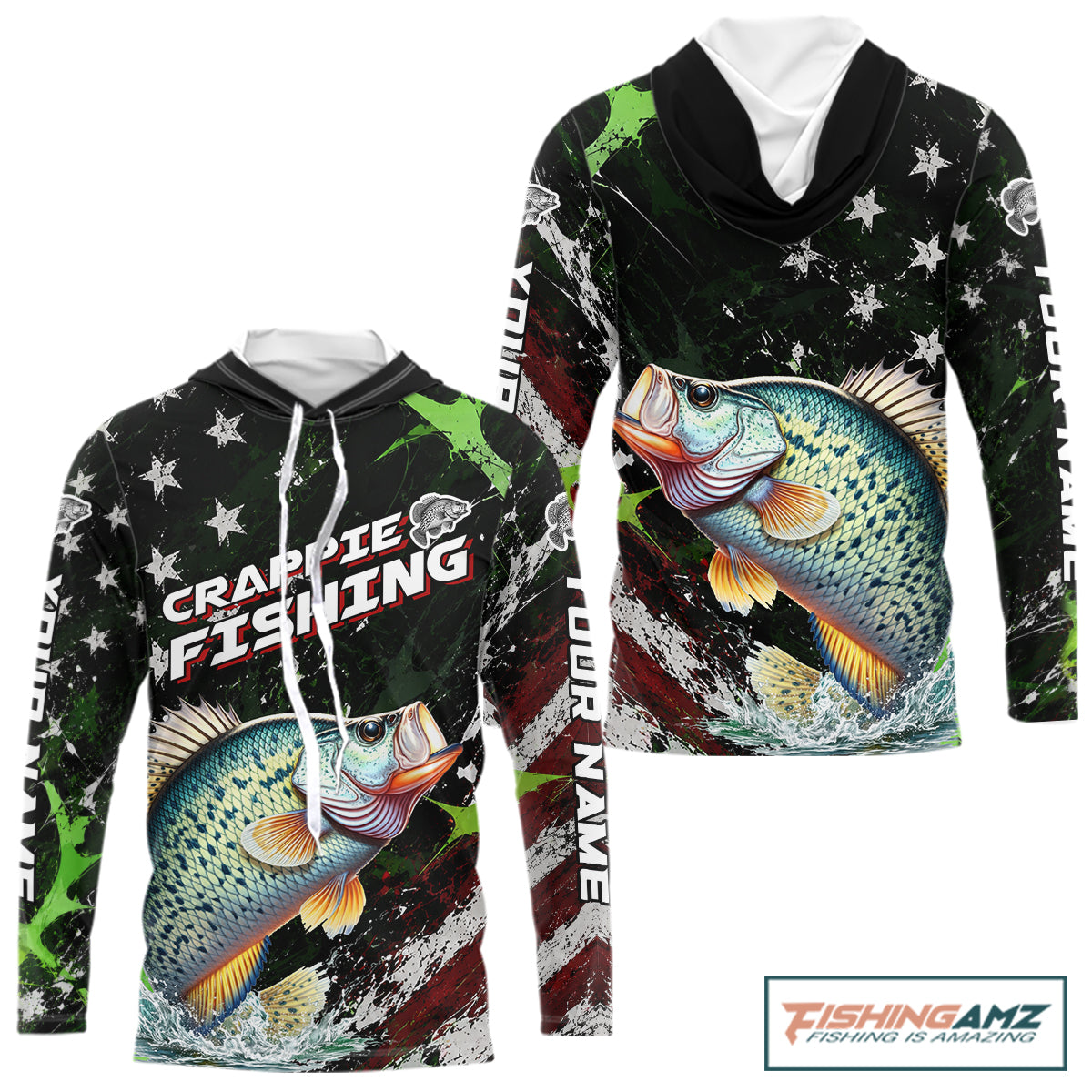 Best Crappie Fishing Shirt Long Sleeve Hooded American Flag Patriotic Custom Name