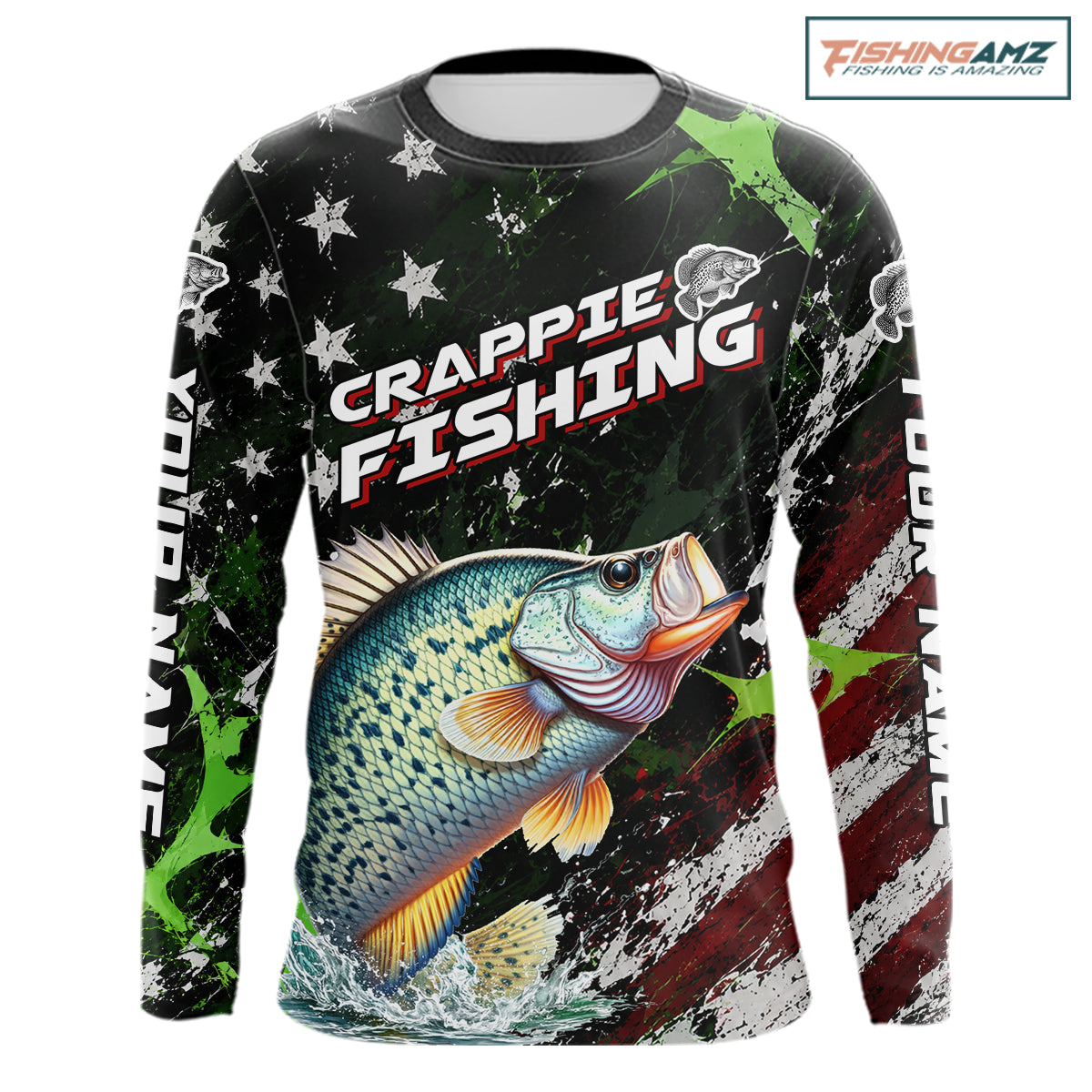 Best Crappie Fishing Shirt Long Sleeve American Flag Patriotic Custom Name
