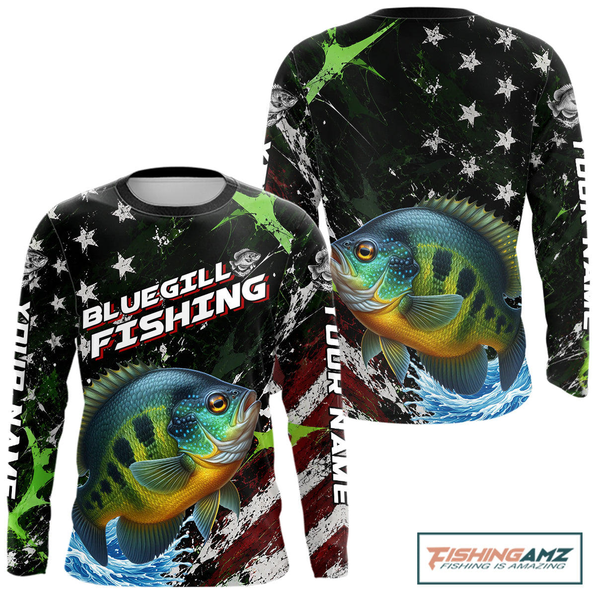 Best Bluegill Fishing Shirt Long Sleeve American Flag Patriotic Custom Name
