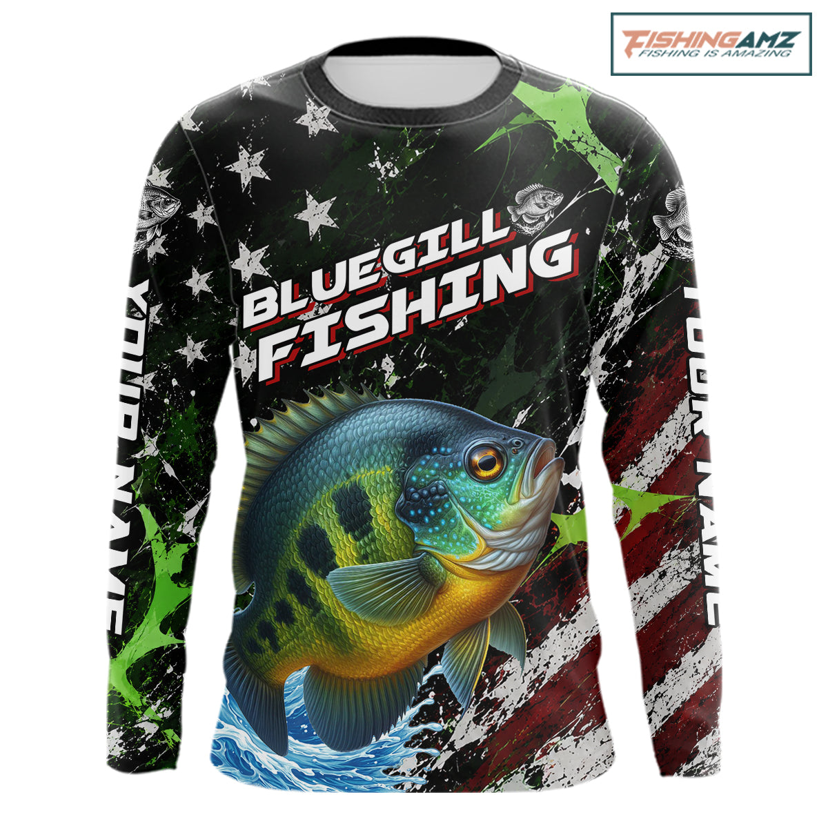 Best Bluegill Fishing Shirt Long Sleeve American Flag Patriotic Custom Name