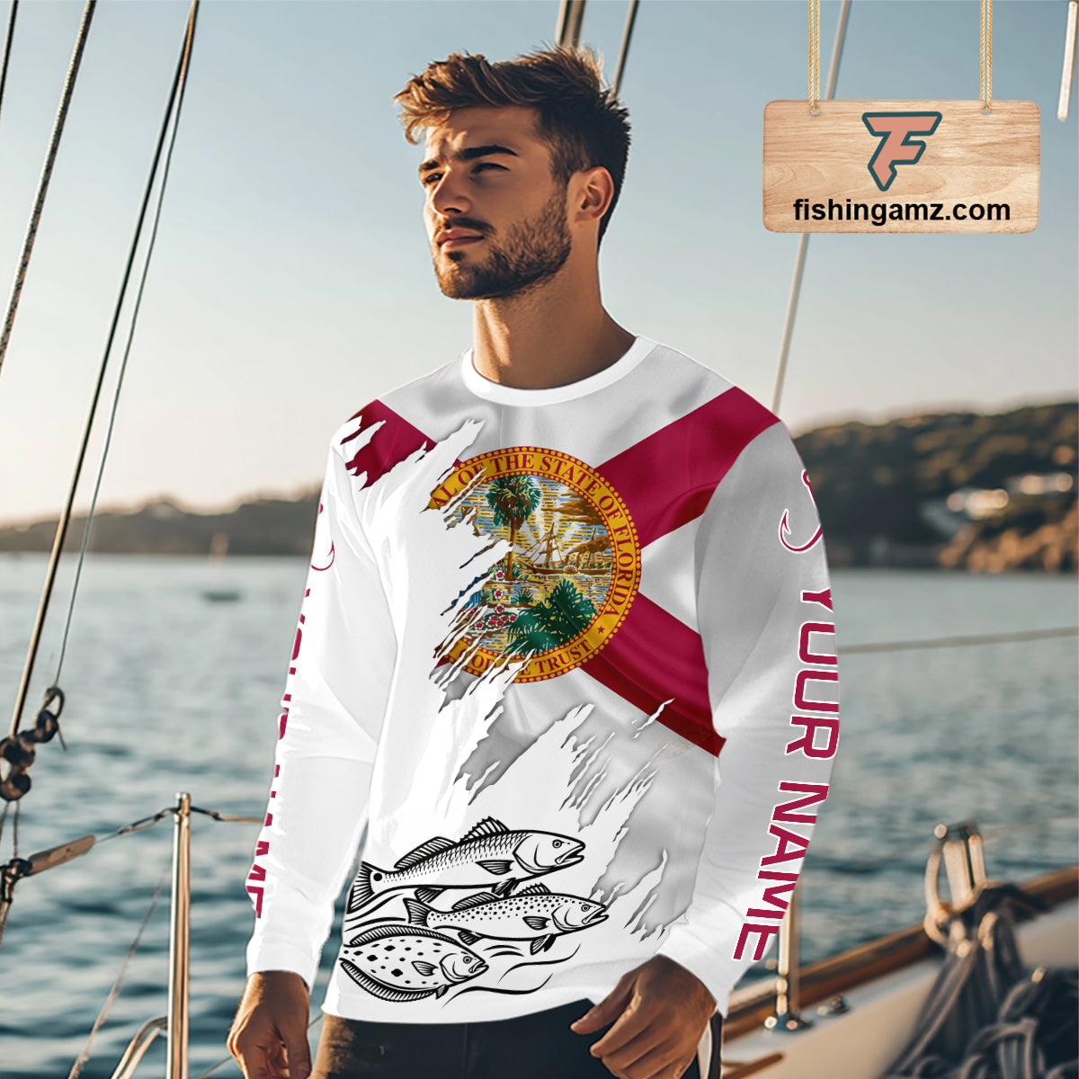 Personalized Inshore Slam Snook, Redfish,Trout Florida Flag Fishing Shirts Long Sleeve For Men NHT848