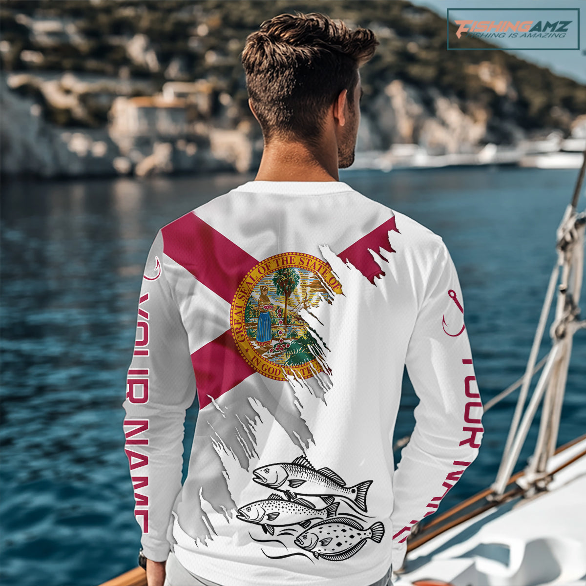 Personalized Inshore Slam Snook, Redfish,Trout Florida Flag Fishing Shirts Long Sleeve For Men NHT848