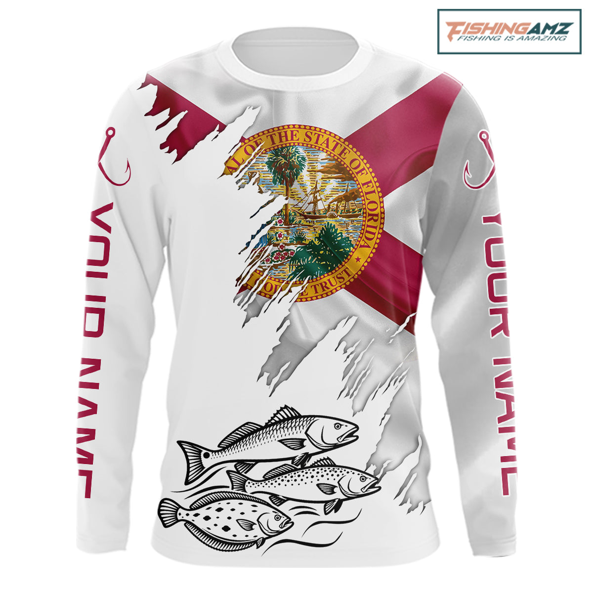 Personalized Inshore Slam Snook, Redfish,Trout Florida Flag Fishing Shirts Long Sleeve For Men NHT848